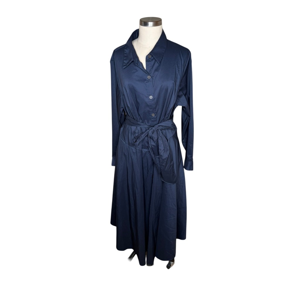 PARI PASSU Belted Shirtdress Navy Blue Button Front Women's B7‎ Retro Style